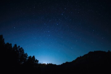 Starry night sky over dark silhouettes