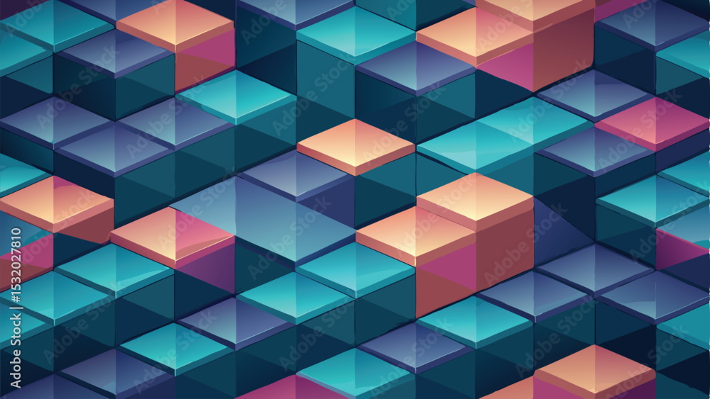Poster abstract geometric cube pattern with gradient colors on a transparent background