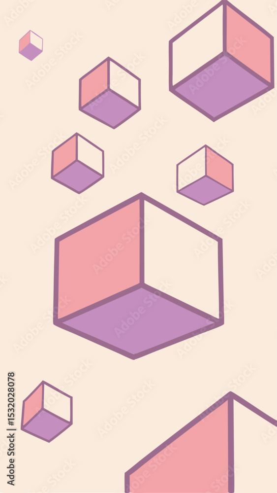 Poster abstract geometric cubes in pastel colors floating on a translucent surface