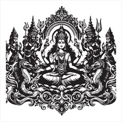 Obraz premium Maa Durga in Silhouettes The Symbol of Strength and Protection, black colour vactor 