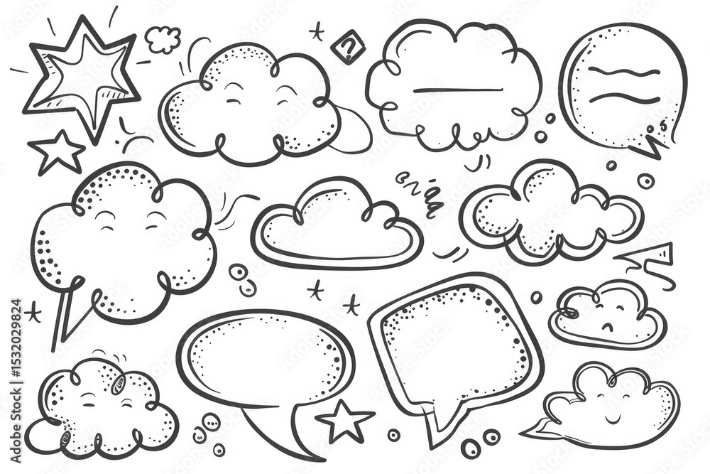 Fototapete hand drawn speech bubbles, comic style vector illustration set on a white background with different 