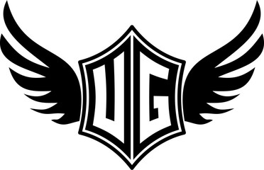 UG logo emblem with winged and shield template