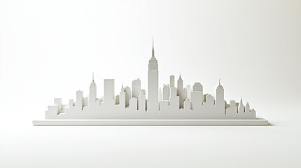 Monochromatic miniature of the new york city skyline isolated on white background, featuring iconic buildings in a minimalist style