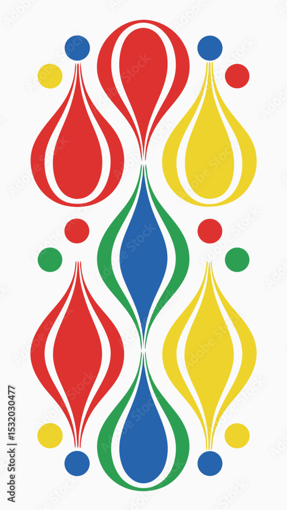 Poster abstract geometric pattern featuring colorful stylized shapes on white background