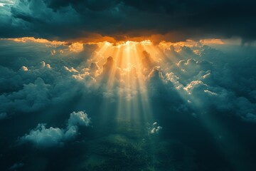 Sunlight breaks through the clouds. Generative AI