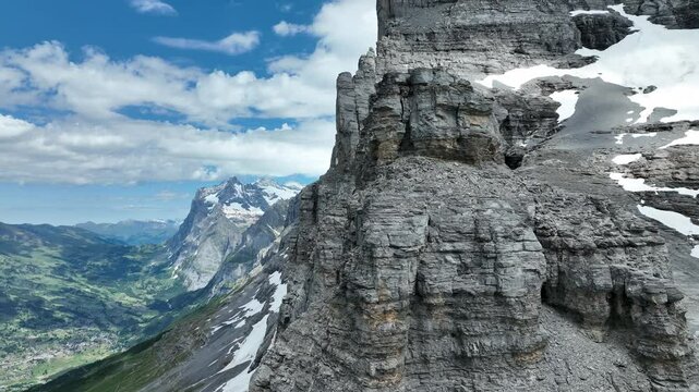 Aerial view Eiger North Wall, Mountain and Glacier - Jungfrau, Switzerland