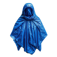 A shiny azure poncho with a hood isolated on background on transparent background