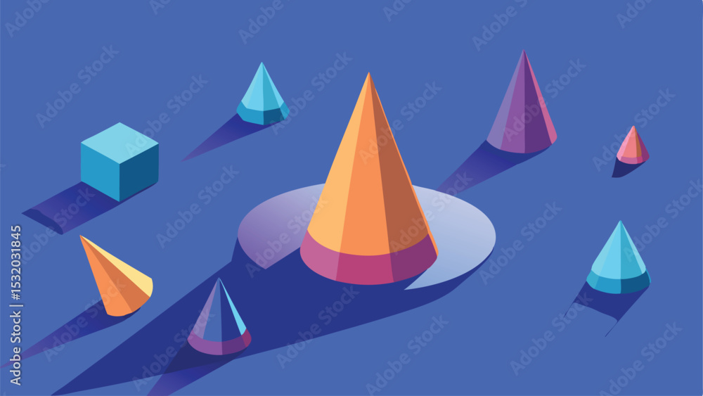 Poster abstract geometric shapes with isometric shadows on a transparent background for design projects