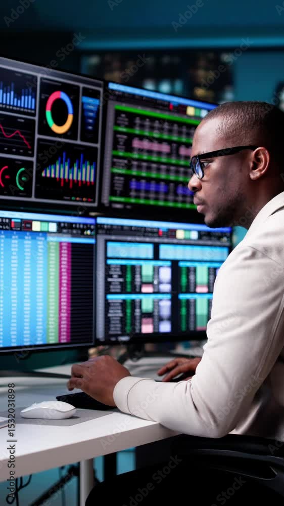 Poster Man Looking At Business Data Analytics Dashboard