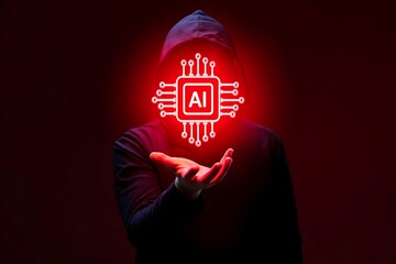AI Technology, a Conceptual Image with a Mysterious Figure