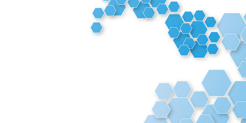 Blue Hexagon on Minimal Simple Blue Watercolor, Vector Illustration of Science, Technology and Medical Concept Hexagon on Transparent Background.