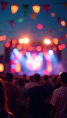 Kaleidoscopic bokeh, out-of-focus festival scene, party, colorful