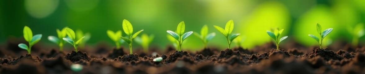 Healthy coffee plant seedlings thriving in natural setting , farm, earth