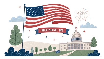 Fototapeta premium Festive American Independence Day Celebration With Flag and Capitol