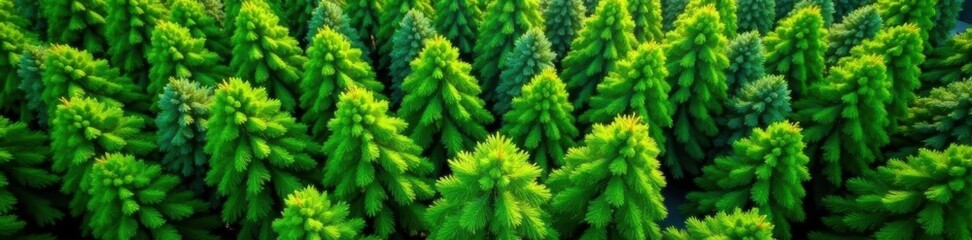 High angle shot, dense young forest, fresh green, nature, view