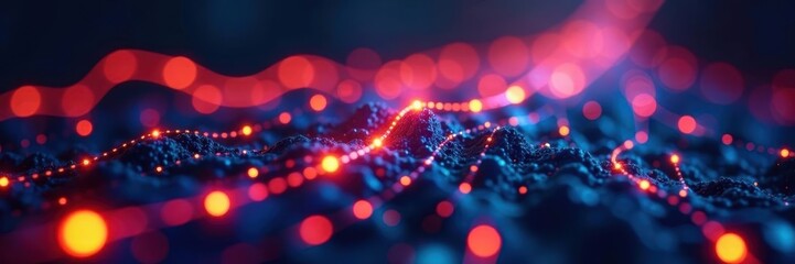 Interconnected glowing lines, rapid data transfer , flow, digital technology