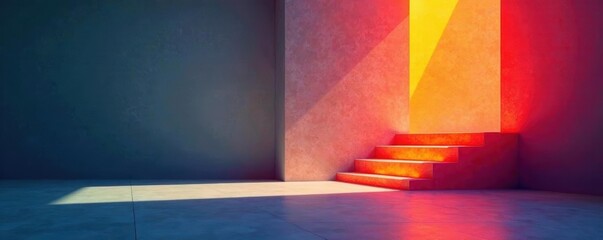 Interplay of light and shadow, geometric forms, contrasting hues, painting, modern
