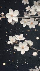 Traditional Chinese black background white flower tree branch illustration poster background