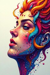 Intricate geometric doodle, sharp angles, vibrant color gradients, repeating, bright