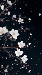 Traditional Chinese black background white flower tree branch illustration poster background