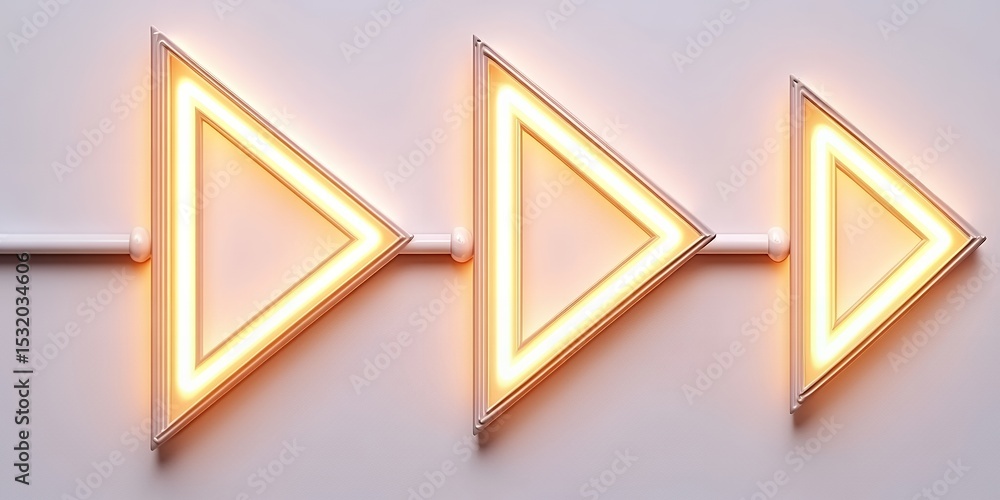 Poster illuminated triangular arrows neon light sign modern design abstract background
