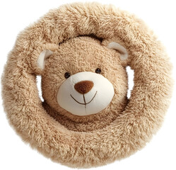 Stuffed Teddy Bear Head Surrounded By A Plush Ring Against A Transparent Background