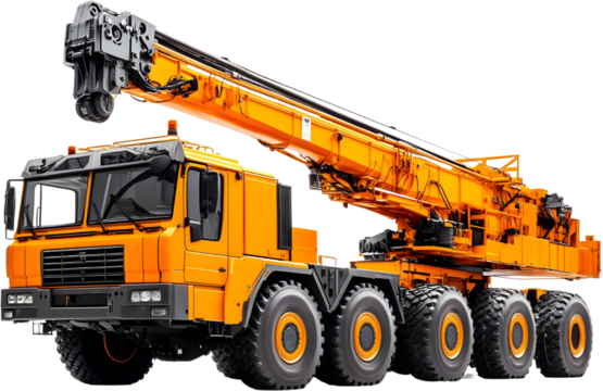 Large Mobile Crane With An Extended Boom And Heavy Duty Tires In Bright Yellow Isolated On A Transparent Background - Powered by Adobe
