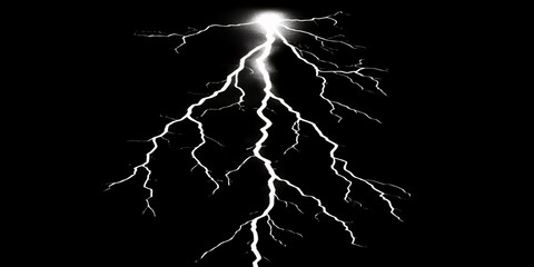 Obraz premium Powerful Lightning Bolt Striking Down A Dark Night Sky Dramatic White Electricity Flash