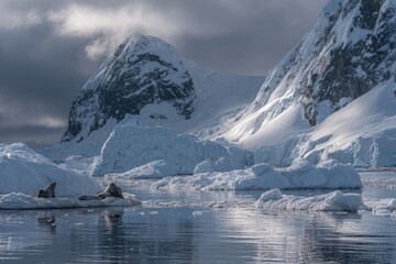 Seals Resting On Ice Floes In Antarctic Landscape