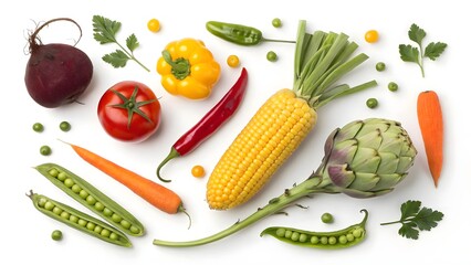 Colorful Display of Fresh Vegetables on White Background