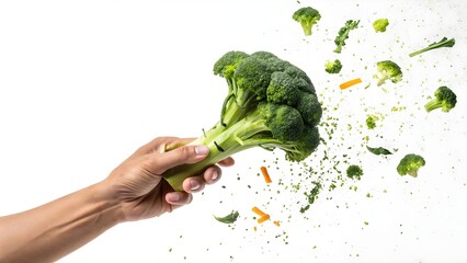 Fresh Broccoli with Flying Vegetables in Creative Food Concept