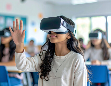 Elementary School Girl Using AR Technology in Future Education