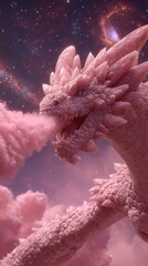 Pink Dragon Exhaling Pink Smoke In Space