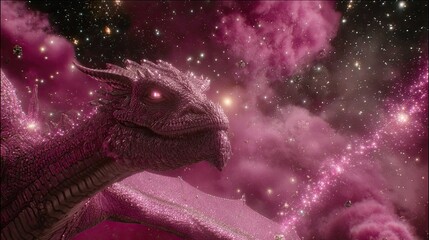 Pink Glitter Dragon In Space