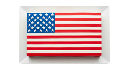 Vibrant American flag cake on a white plate, a festive dessert for 4th of July, Memorial Day, Veterans Day, or national celebrations. Excellent for party decor, holiday menus,