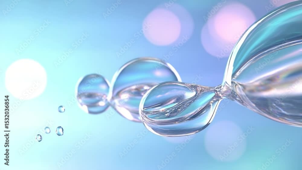 Poster abstract water droplets: macro shot of transparent water droplets, gracefully suspended against a bl