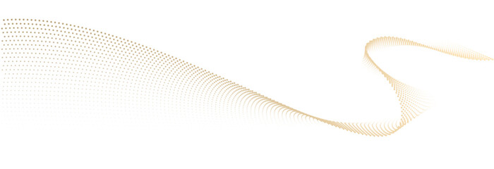 Abstract vector wavy flowing dot particles smooth curve gold gradient color on transparent background in concept of luxury, technology, science, music, modern.