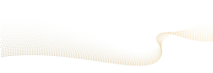 Abstract vector wavy flowing dot particles smooth curve gold gradient color on transparent background in concept of luxury, technology, science, music, modern.