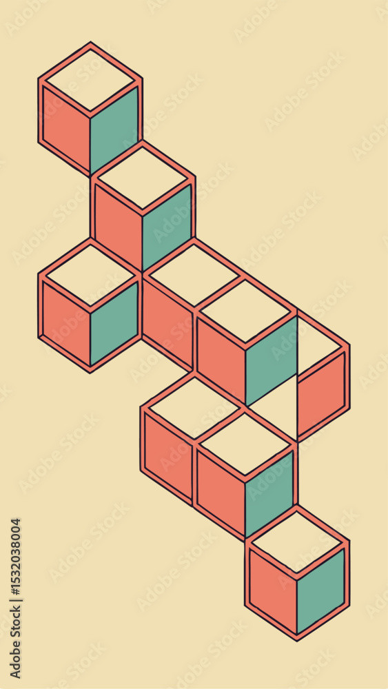 Aufkleber abstract isometric cubes arrangement with retro color palette design in graphic composition