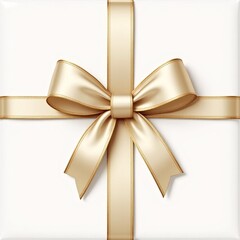 elegant cream-colored gift box adorned with a shiny golden bow, perfect for special occasions.  