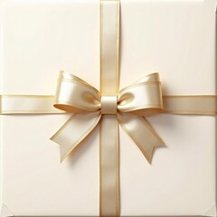 elegant cream-colored gift box adorned with a shiny golden bow, perfect for special occasions.  