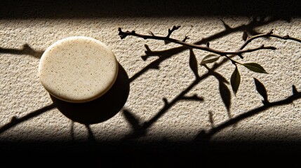 Round soap bar with natural shadows.