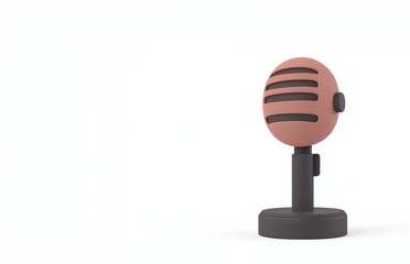 A pink retro-style microphone stands on a black base against a plain white background.