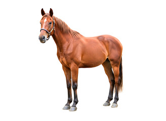Obraz premium Chestnut horse standing profile isolated on transparent background