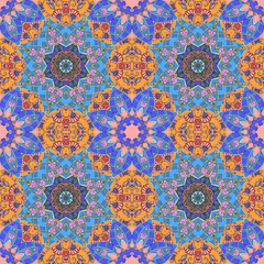 Ornamental seamless pattern with floral mandalas. Ethnic motifs. Beautiful endless print for fabric, wrapping paper.