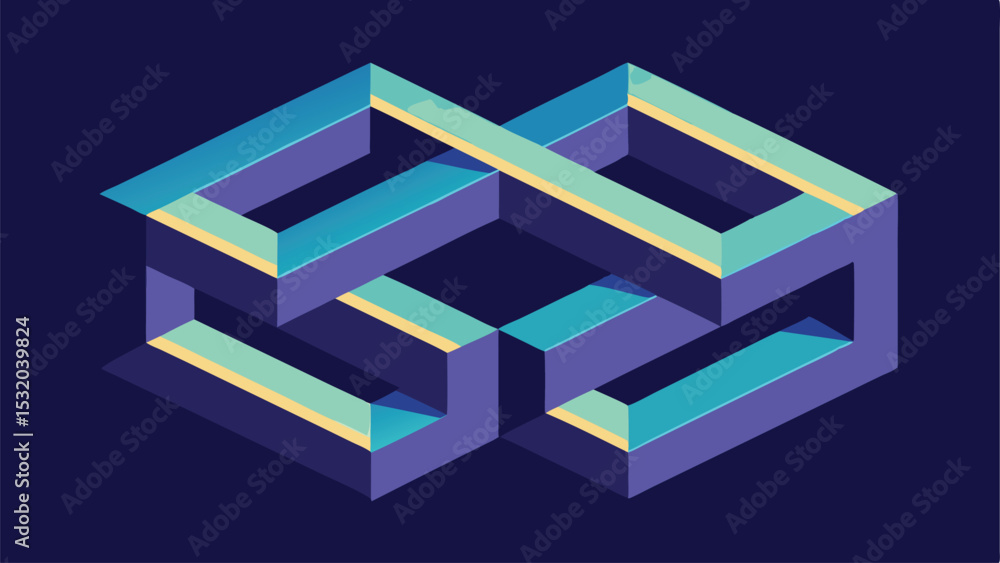 Poster abstract isometric structure illustration featuring geometric shapes with gradient colors and shadow