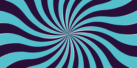 Abstract explosion with Sun ray radial beam sunrise. Funky ray elements, circle motifs. Sunset light retro design. Black and blue twisted swirl. Spiral radial striped backdrop design.