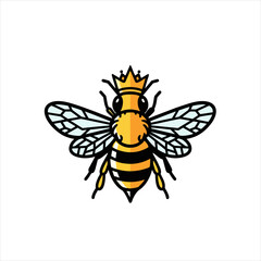 Royal Bee Logo, Queen Bee Mascot, Flat Cartoon Design