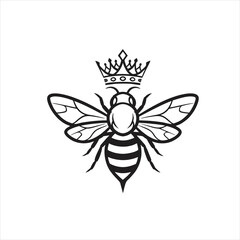 Obraz premium Queen Bee Logo With Crown, Line Art Vector Illustration