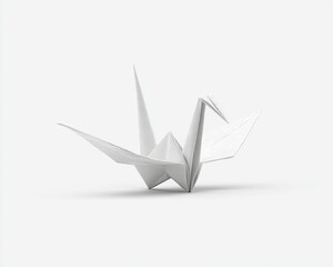 Elegant White Origami Crane On White Background